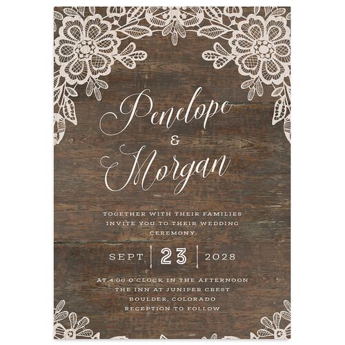 Woodgrain Lace Wedding Invitations Falcon Signature Blank No Standard