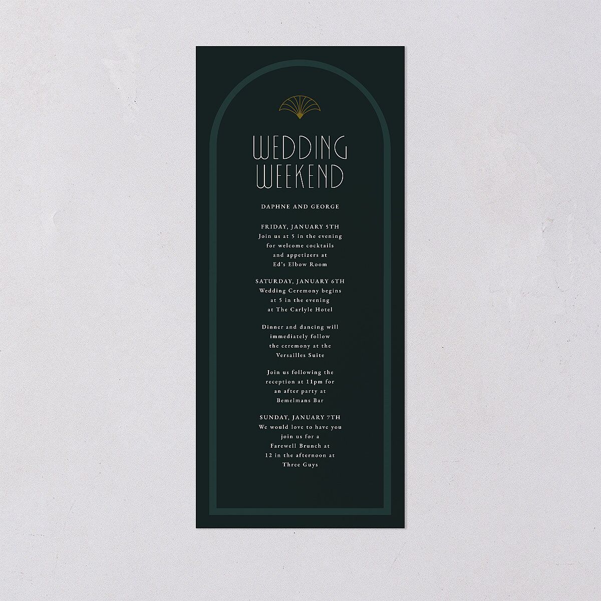 Gatsby Deco Arch Wedding Programs Dark Emerald Signature