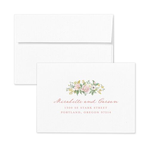 Maximalist Floral Crest Response Card Envelopes White Pink Cotton Return Address Signature Standard