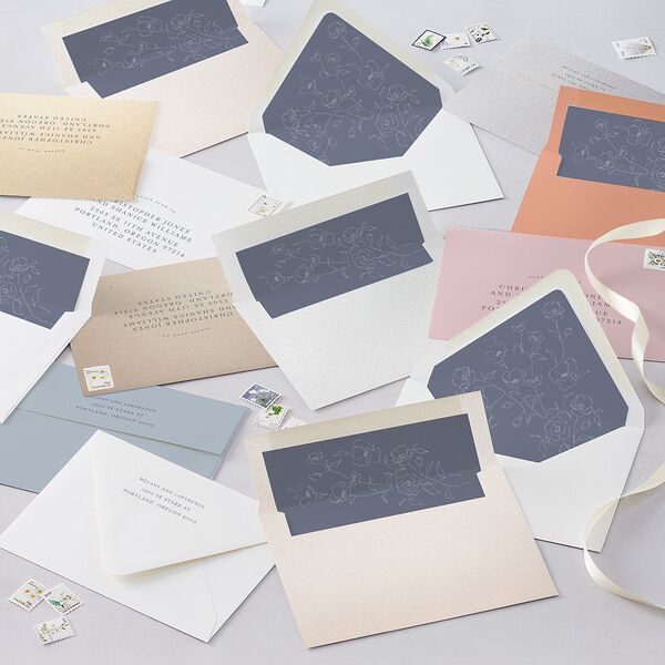 Floral Adornment Save The Date Cards Dusty Blue Signature smooth Blank No Standard