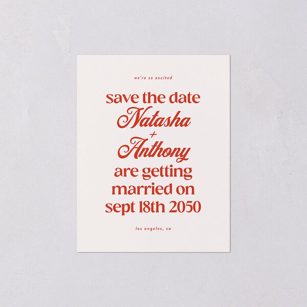 Modern Retro Type Save the Date Petite Cards Scarlet Signature smooth Blank No Standard