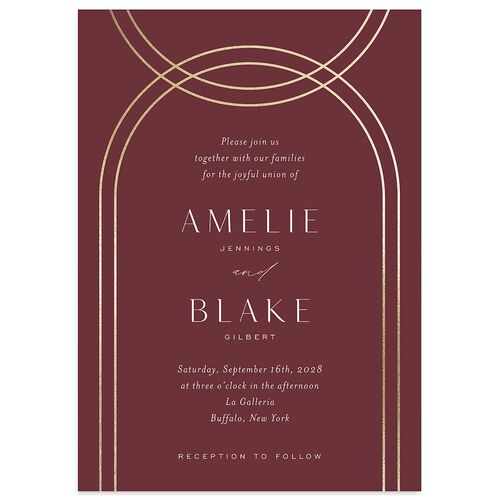 Foil Arch Wedding Invitations Gold Merlot Signature Blank No Standard