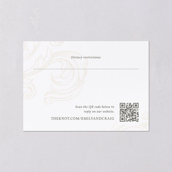 Vintage Regency Monogram Frame Foil Wedding Response Cards Pure White Gold Signature Standard