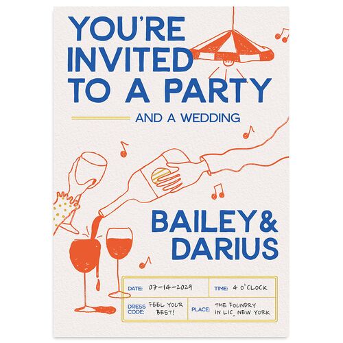 Hand Drawn Party Wedding Invitations Jewel Blue Signature Blank No Standard