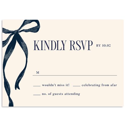 Whimsical Hand Drawn Bow Wedding Response Cards Moody Blue Signature Standard
