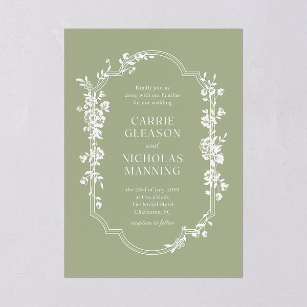 Fairytale Lace Floral Frame Wedding Invitations Moss Signature Blank No Standard