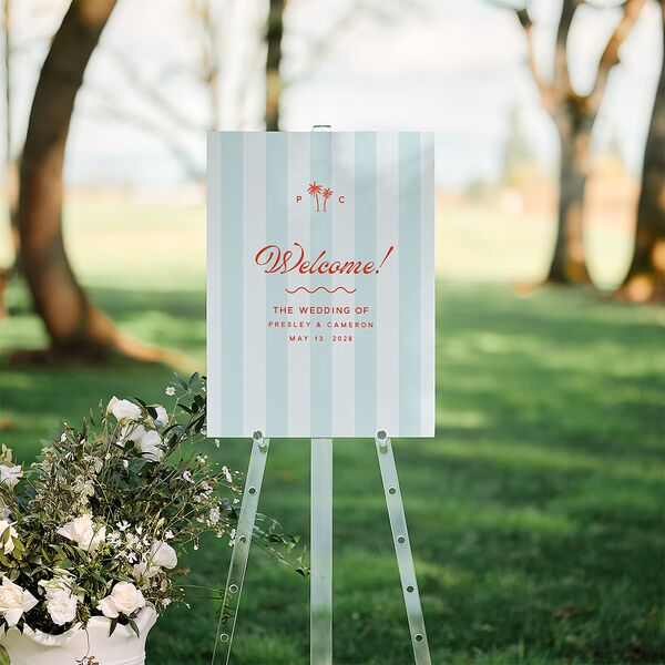 Cabana Stripes Standard Welcome Sign Medium Pastel Blue Standard Indoor Foam Core M Welcome