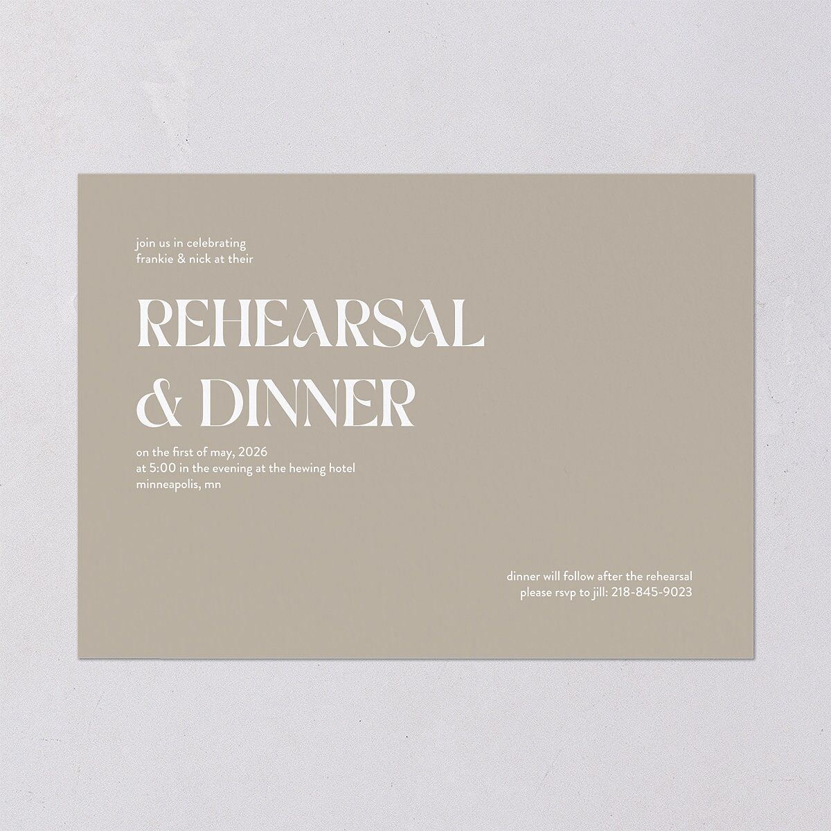 Checked Rehearsal Dinner Invitations Taupe Signature Blank
