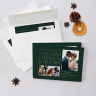 Mr. & Mrs. Holiday Cards Dark Green Signature Blank Standard Landscape