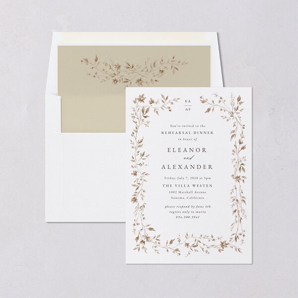 Timeless Floral Foil Rehearsal Dinner Invitations Pure White Signature Blank
