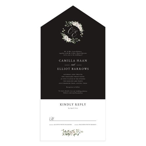 Floral Monogram All-in-One Wedding Invitations Midnight Signature Light Both Recipient and Return Addresses No