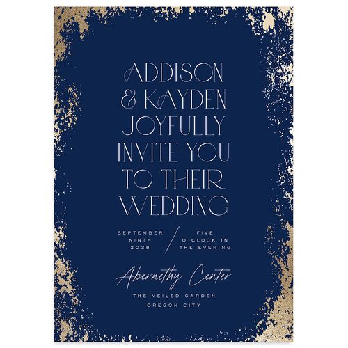 Metallic Edge Wedding Invitations Gold Navy Signature Blank No