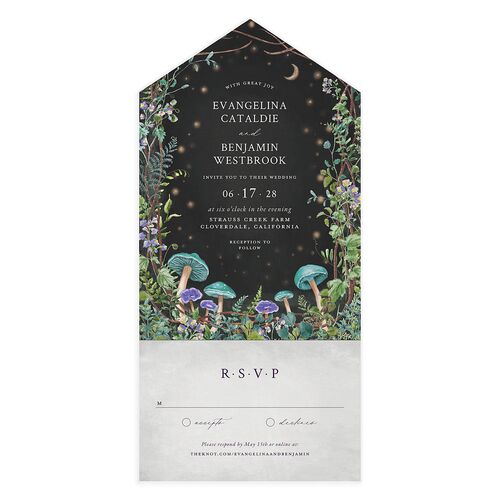 Mushroom Garden Fairytale All-in-One Wedding Invitations Wave Signature Light Both Recipient and Return Addresses No