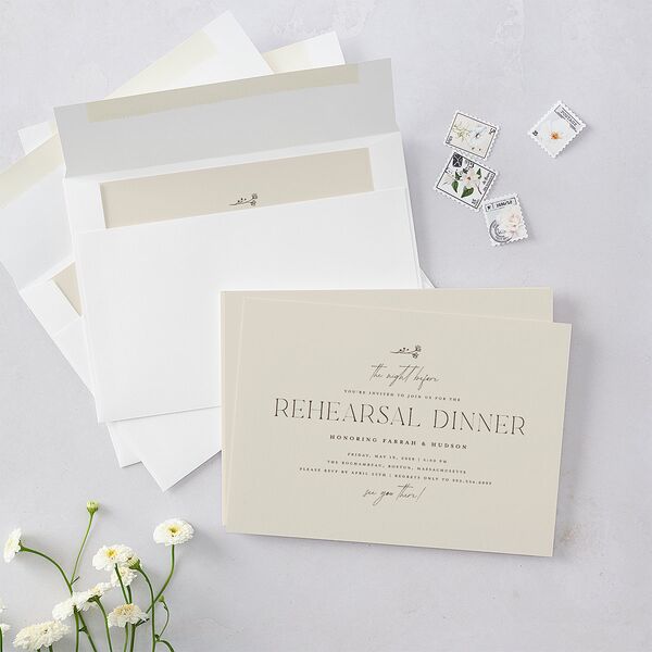 Accent Leaf Rehearsal Dinner Invitations Linen Signature Blank Standard