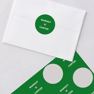 Whimsically Retro Handwritten Note Wedding Stickers Kelly Green Circle