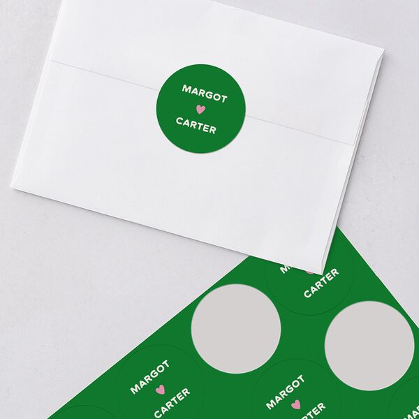 Whimsically Retro Handwritten Note Wedding Stickers Kelly Green Circle
