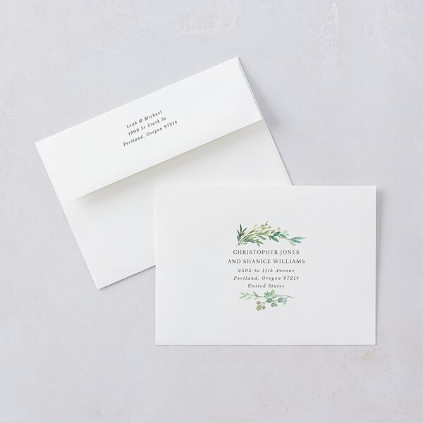 Leafy Monogram Hoop Save the Date Cards Pure White Signature smooth Blank No Standard