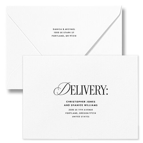 Classic Editorial First Christmas Photos Holiday Card Euro Envelopes Licorice Both Recipient and Return Addresses White Luxe Signature