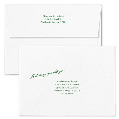 Vintage Film Holiday Holiday Card Envelopes Blue Jewel Green Both Recipient and Return Addresses Standard Signature