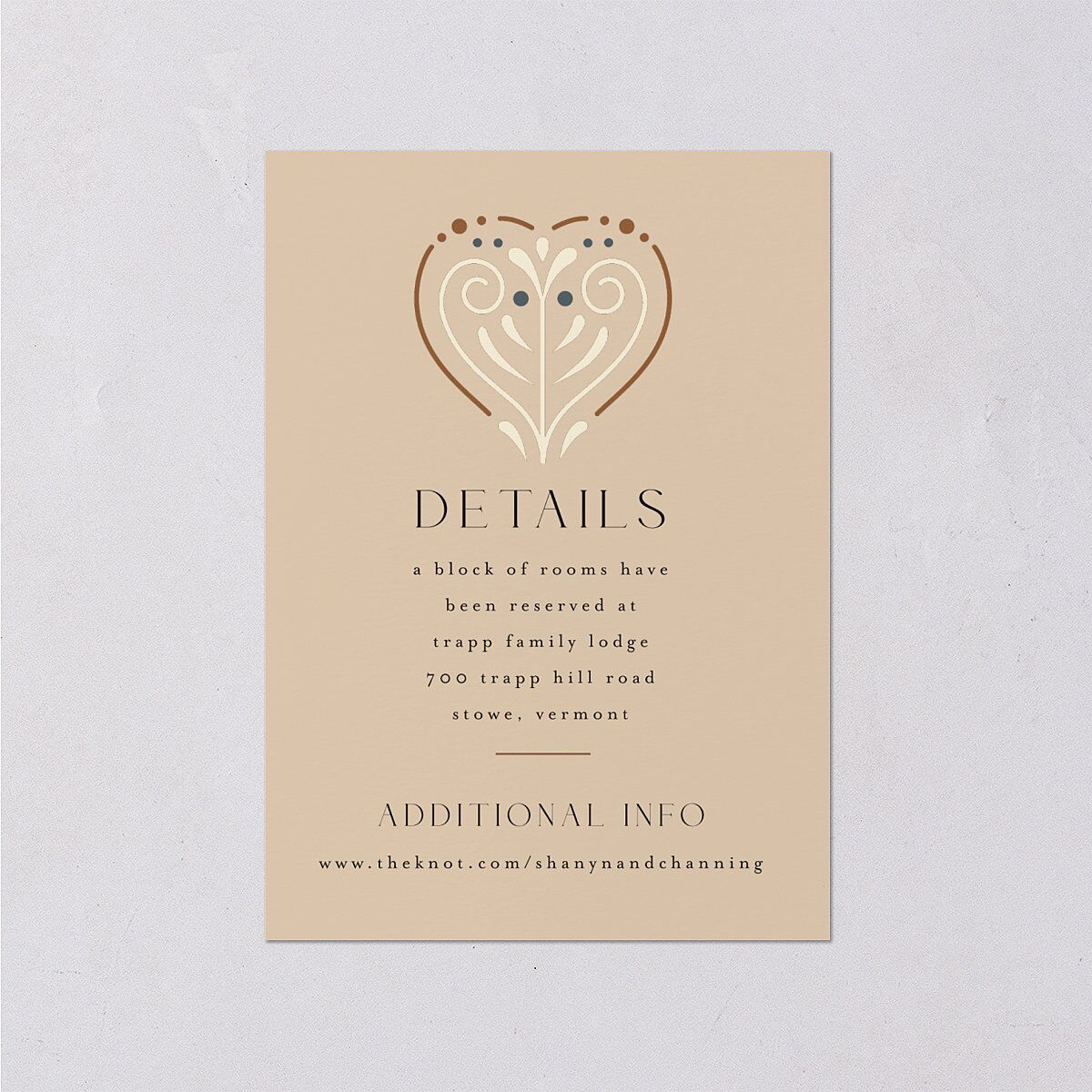 Nordic Folk Wedding Event Detail Cards Latte Signature Standard