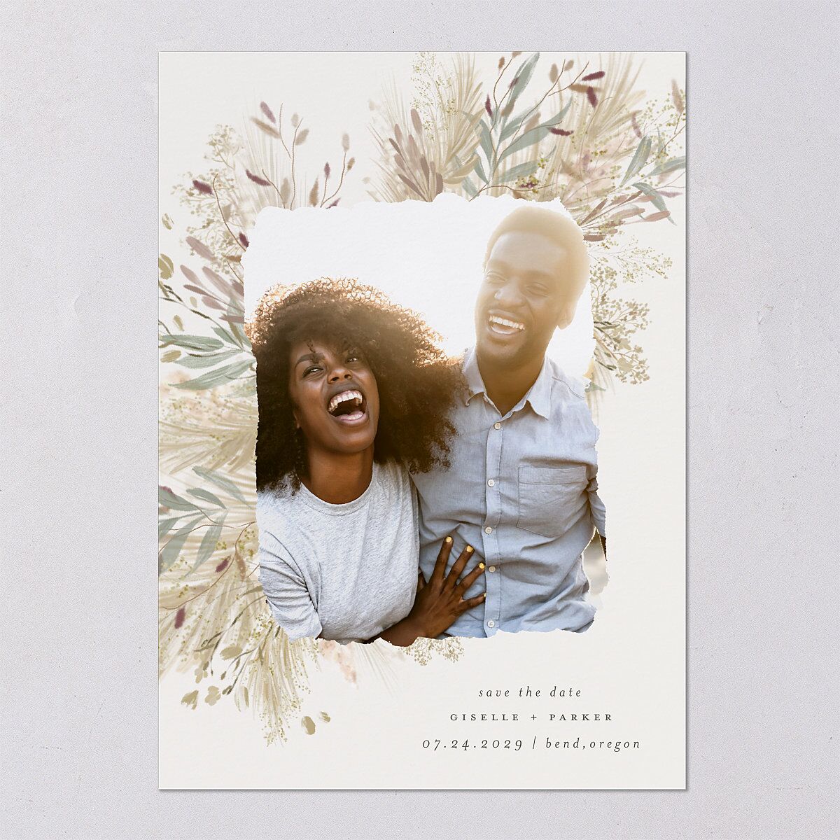 Ethereal Pampas Save The Date Cards Gold Thyme Signature smooth Blank No