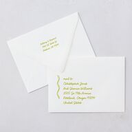 Modern Hand Drawn Wavy Frame Wedding Invitation Euro Envelopes White Chartreuse Both Recipient and Return Addresses Luxe Signature