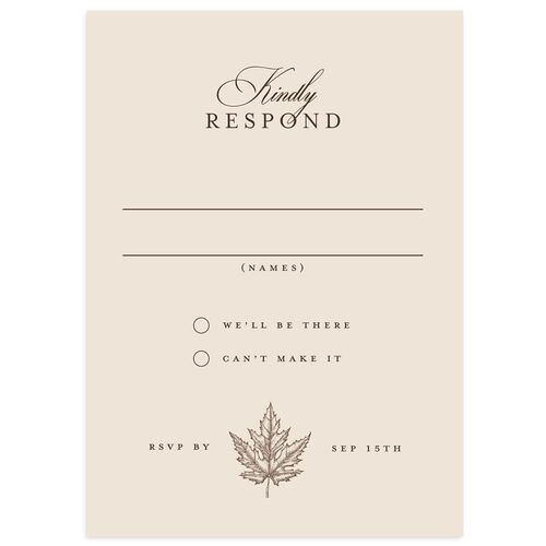 Simple Rustic Fall Leaf Wedding Response Cards Deep Bronze Signature Standard