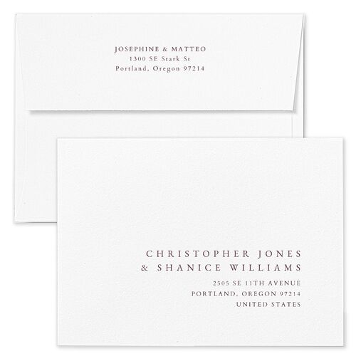 Double Frame Save The Date Card Envelopes White Eggplant Both Recipient and Return Addresses Signature Standard