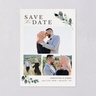Greenery Accent Save the Date Cards Ivory Signature smooth Blank No Standard