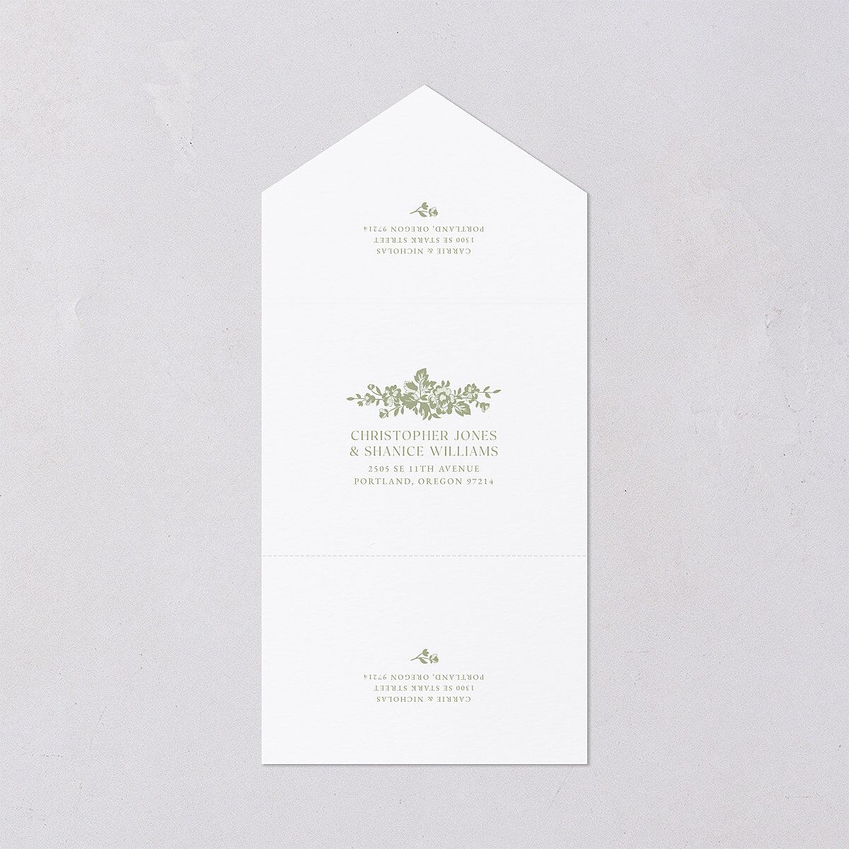 Fairytale Lace Floral Frame All-in-One Wedding Invitations Moss Signature Light Both Recipient and Return Addresses No