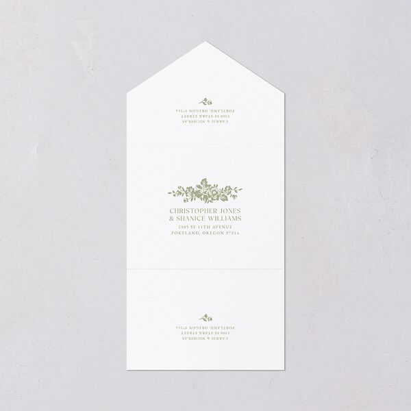 Fairytale Lace Floral Frame All-in-One Wedding Invitations Moss Signature Light Both Recipient and Return Addresses No