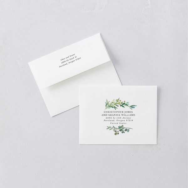 Rustic Hoops Save the Date Petite Card Envelopes Eucalyptus Standard White Both Recipient and Return Addresses Signature