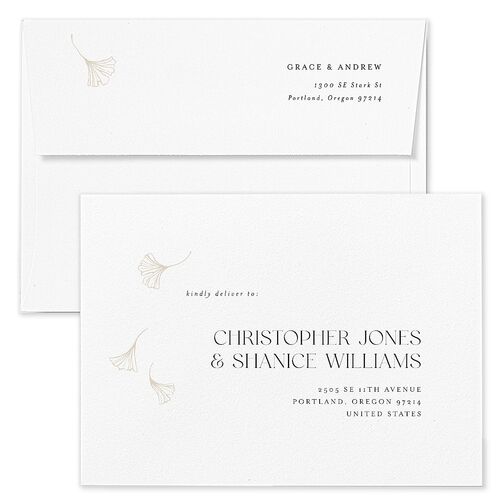 Ginkgo Leaves Wedding Invitation Envelopes Kraft Champagne Return Address Standard Signature
