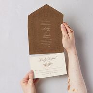 Western Horseshoe Botanical All-in-One Wedding Invitations Mocha Signature Light Both Recipient and Return Addresses No