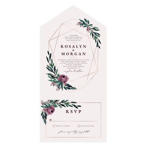 Gilded Botanical All-in-One Wedding Invitations Mauve Signature Light Both Recipient and Return Addresses No