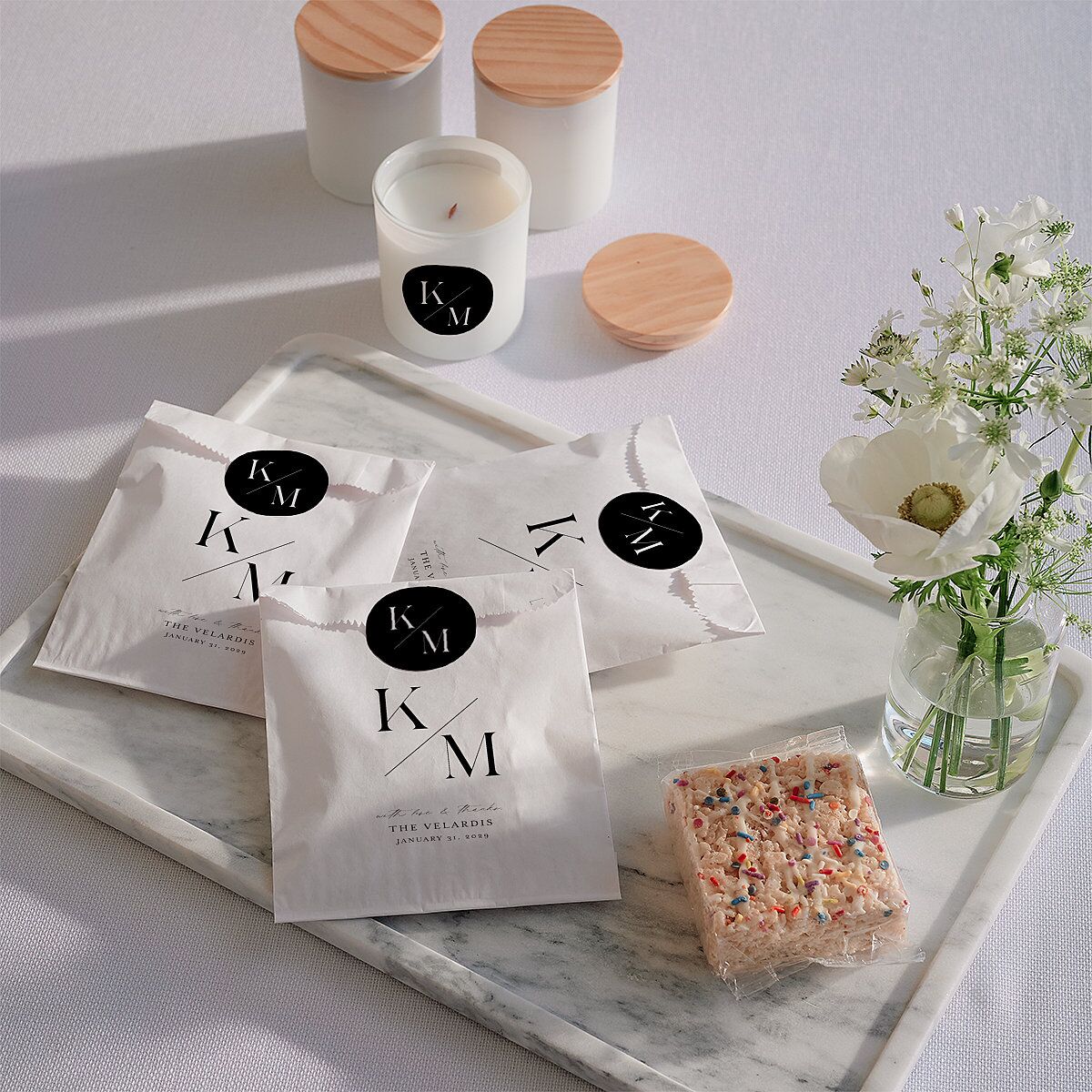 Monogram Slant Wedding Stickers Licorice Circle