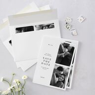 Editorial Monogram Photo Save the Date Cards Pure White Signature smooth Blank No Standard