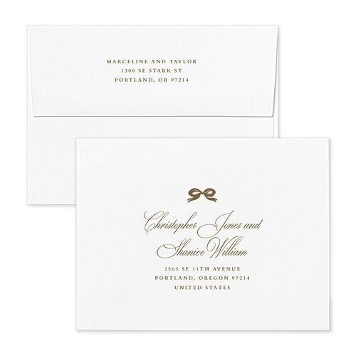 Classic Champagne with Bows Save the Date Magnet Envelopes White Gold Both Recipient and Return Addresses Signature Standard