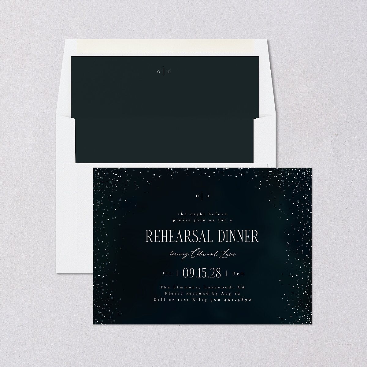 Sparkling Night Rehearsal Dinner Invitations Navy Signature Blank