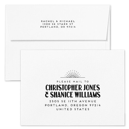 Vintage Art Deco Photo Save The Date Card Envelopes Off-White White Both Recipient and Return Addresses Signature Standard
