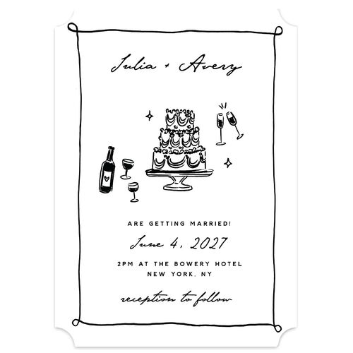 Hand Drawn Cake Wedding Invitations Pure White Signature Blank No Ticket
