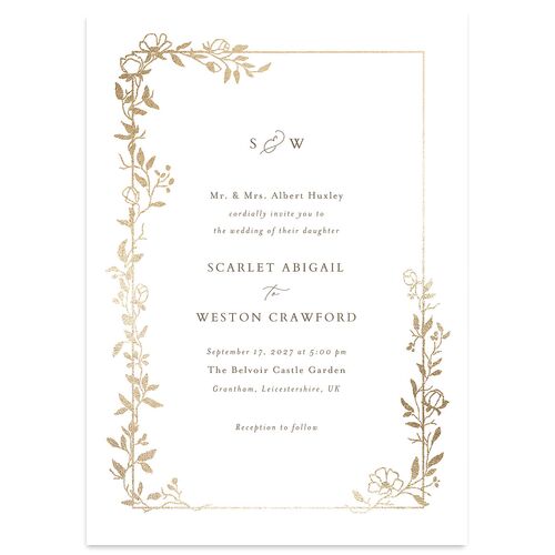 Delicate Vines Foil Wedding Invitations Gold Sepia Signature Blank No Standard