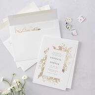 Glistening Garden Wedding Invitations Gold Linen Signature Blank No Standard