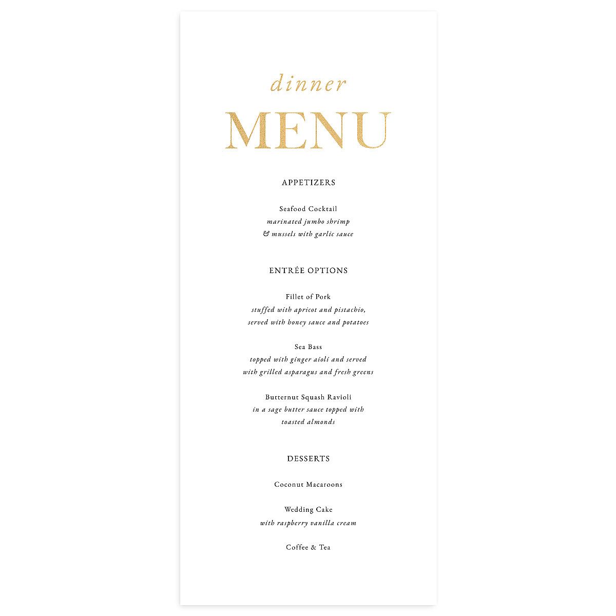 Classically Stated Menus