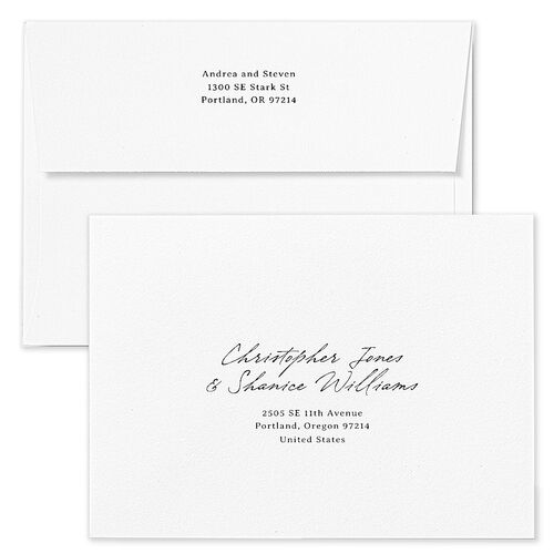 Elegant Mountain Monogram Wedding Invitation Envelopes Pure White White Both Recipient and Return Addresses Standard Signature