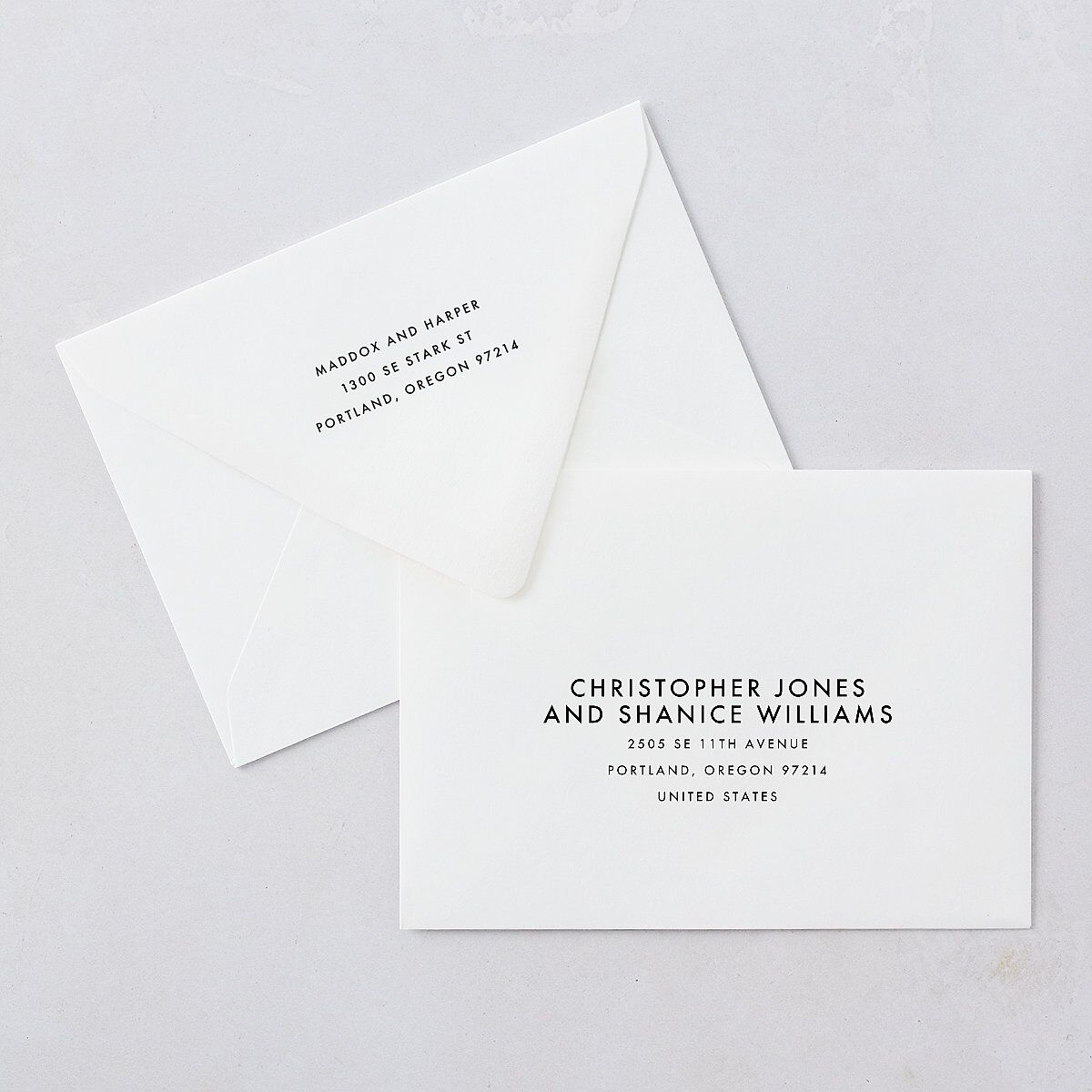 Vintage Hollywood Save The Date Card Euro Envelopes White Licorice Both Recipient and Return Addresses Luxe Signature