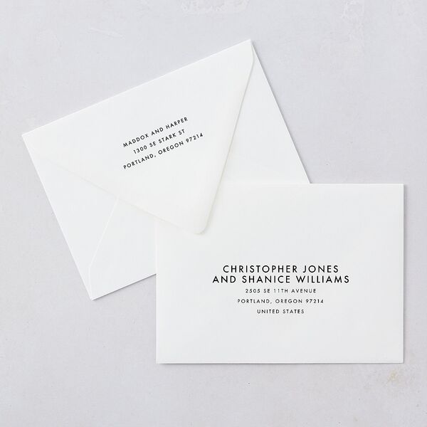 Vintage Hollywood Save The Date Card Euro Envelopes White Licorice Both Recipient and Return Addresses Luxe Signature