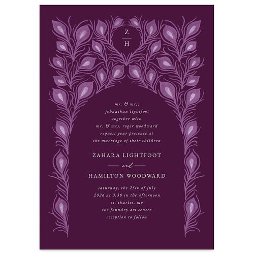 Peacock Nouveau Wedding Invitations Gold Bordeaux Signature Blank No Standard