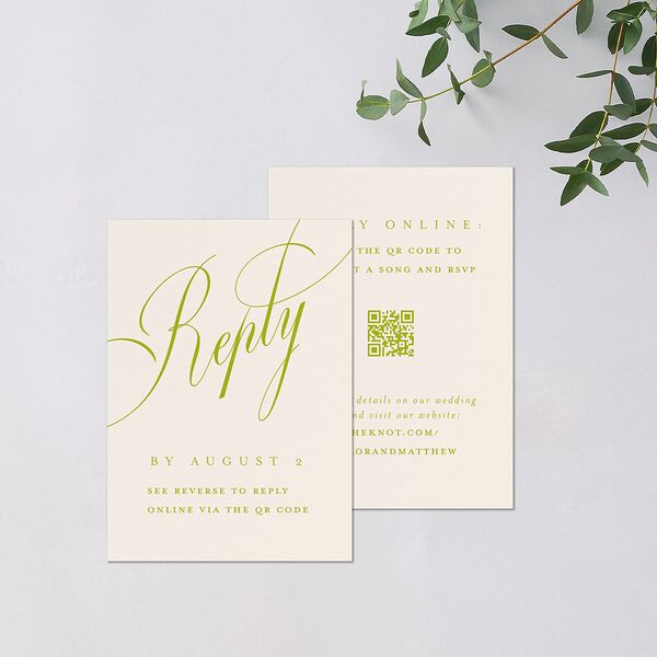 Modern Wedding Of Calligraphy QR Code RSVP Cards Chartreuse Signature Standard