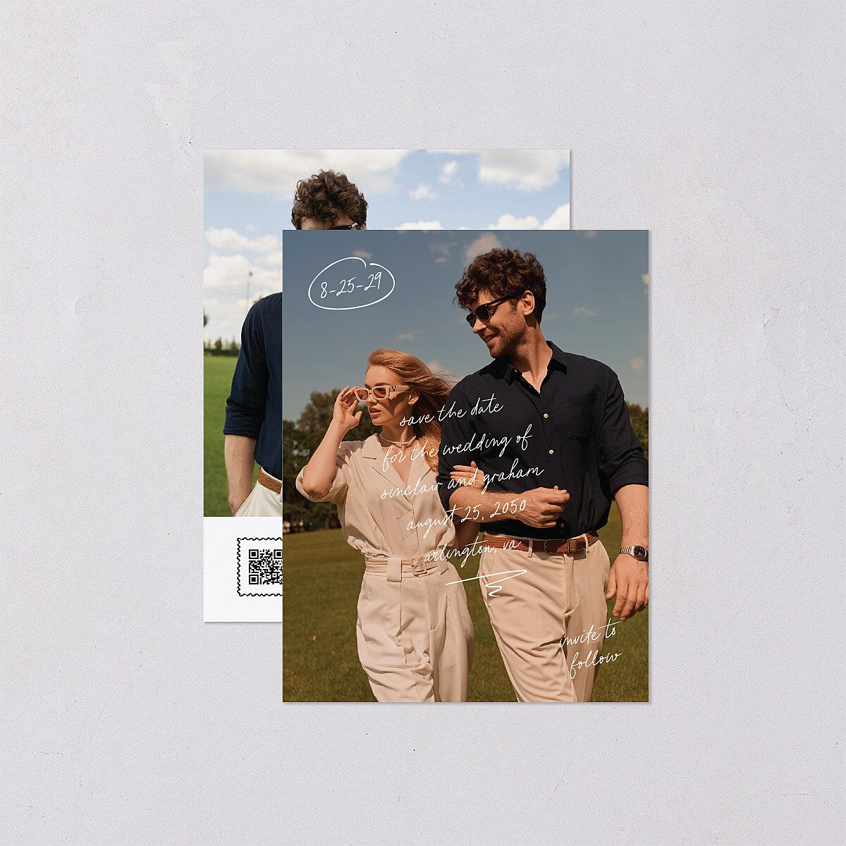 Sunny Day Modern Script Save the Date Petite Cards Pure White Signature smooth Blank Standard No